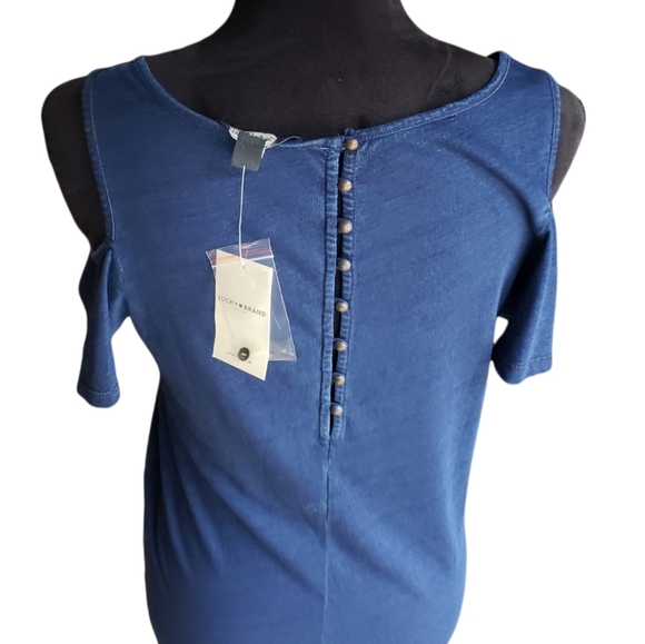 NWT Lucky Brand Blue & Red Embroidered Cold Shoulder Top - Picture 7 of 8